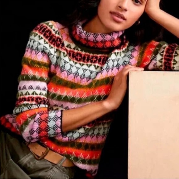 Maeve Sweaters - Maeve Carol Stripped Women’s Turtleneck Sweater Medium